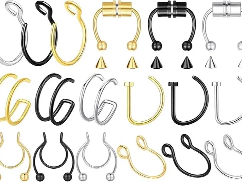 5-18 Pcs Nose Rings Hoops Fake Nose Ring Fake Septum Fake Lip Rings Fake Septum Piercing Fake Nose Piercing Fake Nose Hoop Double Hoop Nose Ring Fake Double Nose Ring Nose Cuffs Faux Nose Rings Clip On Cartilage Hoop Earring