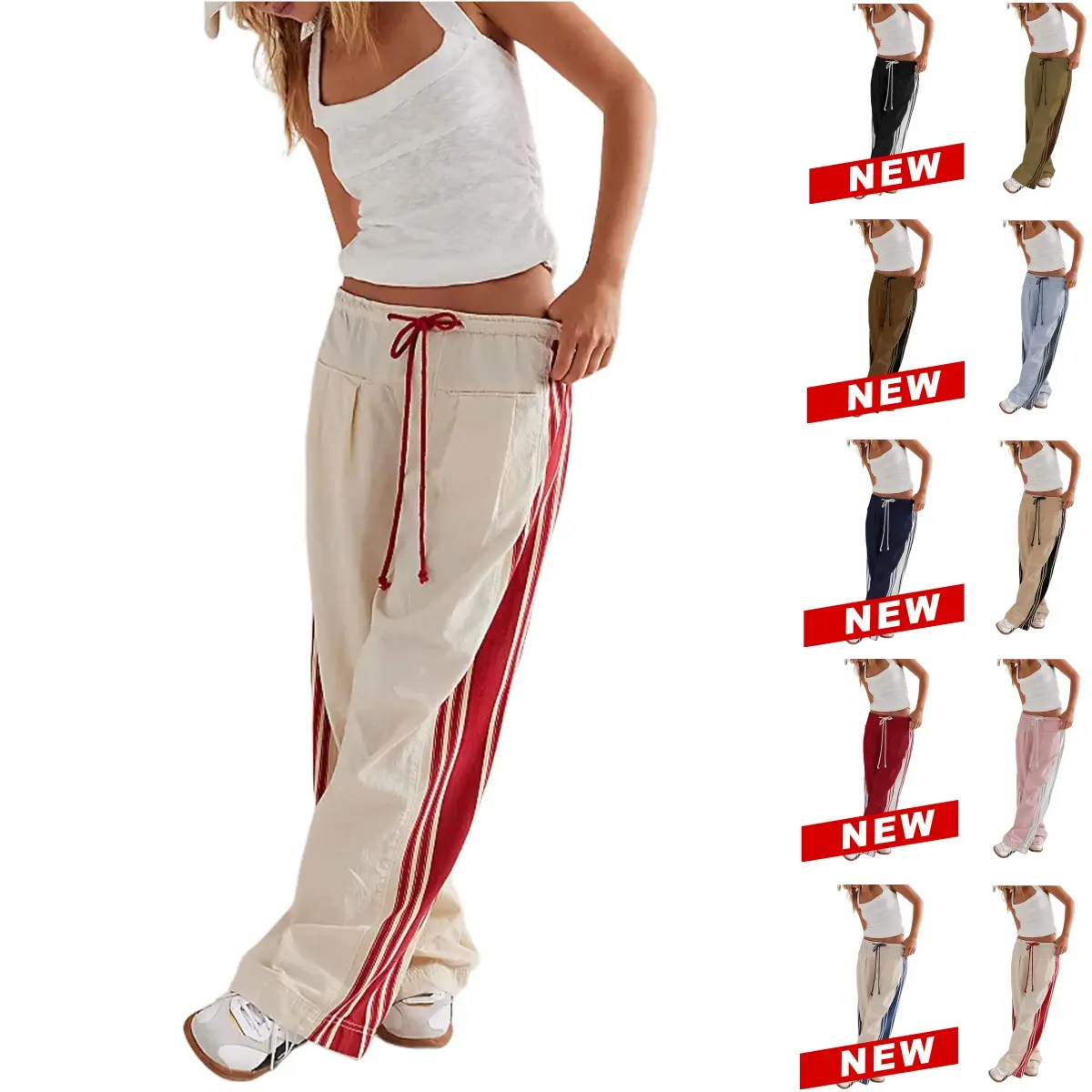 Tanming Women's High-Rise Cargo Pants - Loose Fit Moves With You All Day, Athletic Activewear with Side Stripes and Adjustable Belt, Spandex Blend