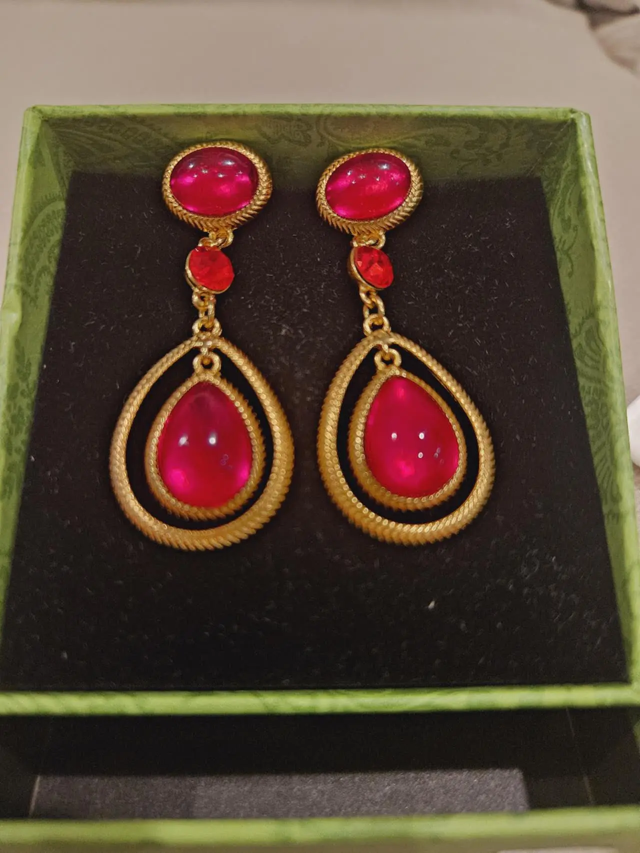 Vintage Red Teardrop Earrings