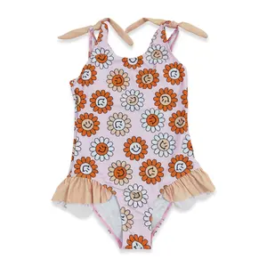 flower smile print Summer Kids Swimwear One-Pieces for Girls