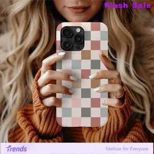 BOHO CHECKERED Case Cute Neutral Phone Cover for iPhone 16 15 14 13 12 Pro Max Plus Mini Trendy Phone Accessories Gift For Her Sweet Protection Protective