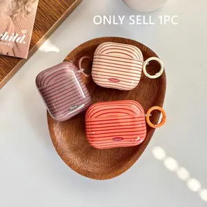 Retro Fashion Earth Tones Orange Brown Beige Lines Stripe Pattern Protective Earphone Case Headphone Storage Suitable for AirPods Pro3 1 2 3 4 Pro Pro2