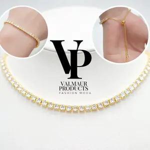 Valmaur Products tennis Gold-Tone Rhinestone Bracelet with Adjustable Tassel - Fashion Moda Jewelry for Women