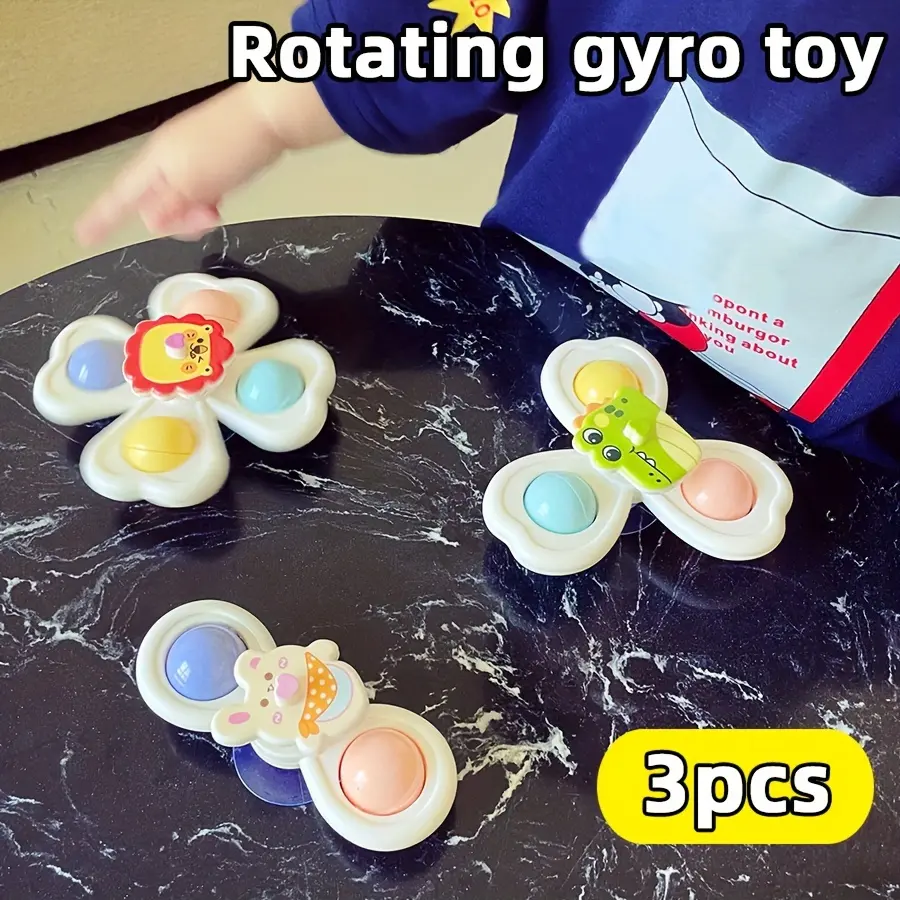 3pcs & Animal Spinner Top Toys - Non-Toxic Bath & Table Play with, Giraffe, Dinosaur, & Capsules - Early Learning Sensory Motor Skills Development, Bathtub, Party Favors for & (+)