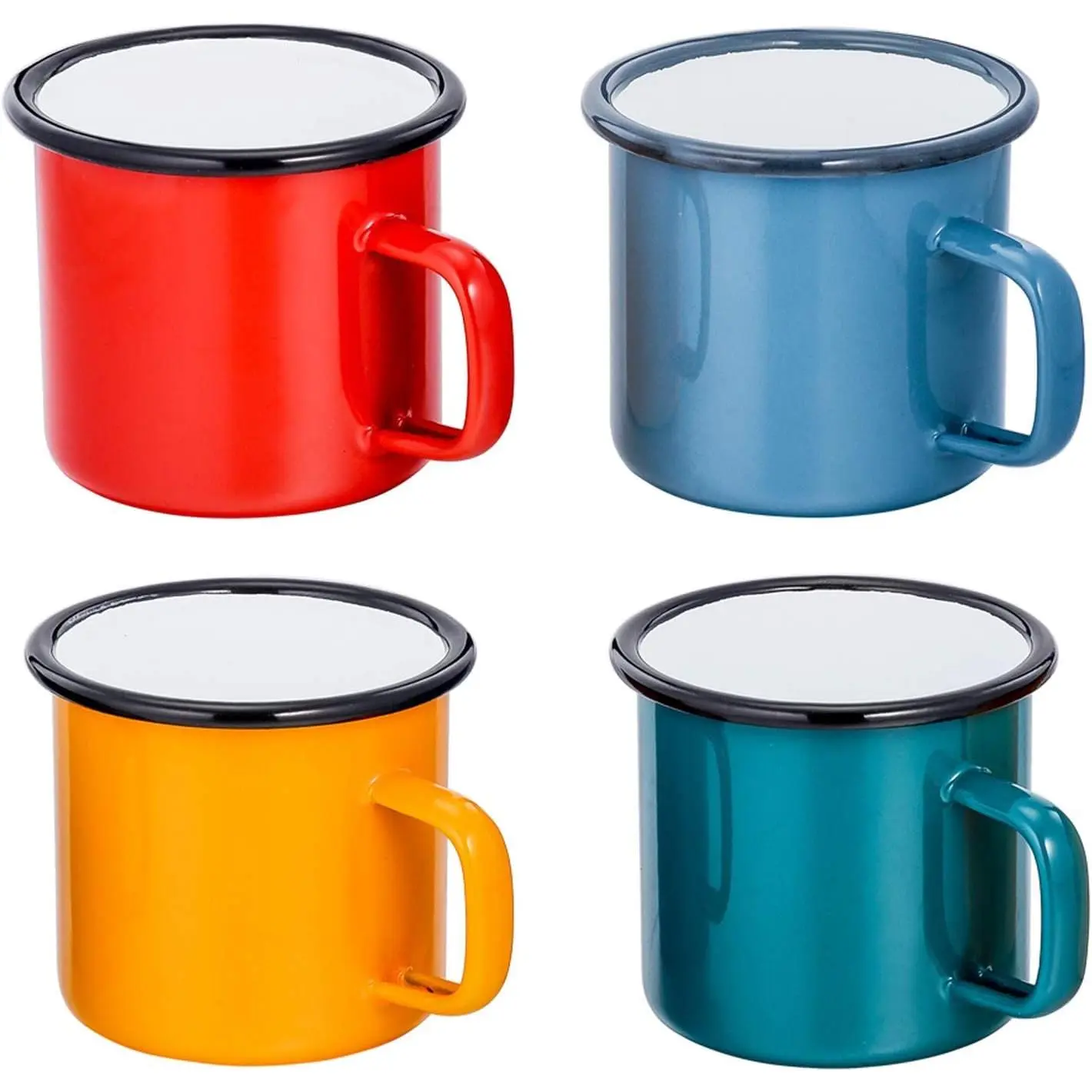 Coffee Mug Set of 4, Enamel Drinking Mugs Cups for  Use/Office/Party or Camping, Bright Colors and Classic Look - 12 ounce