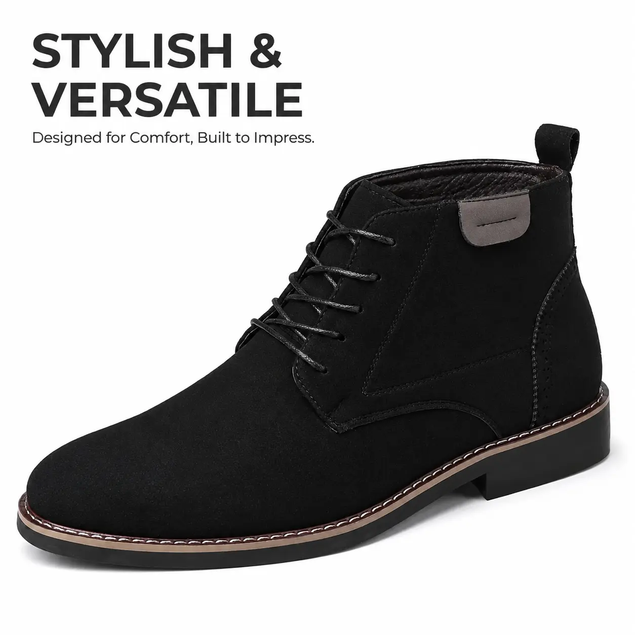 Men's Ankle Boots, Black PU Leather Lace-Up Footwear, Minimalist Closed Toe Design for Business Casual Office and Work, Lightweight with Rubber Sole, Men's Shoes, Fashionable Work Shoes, Laces