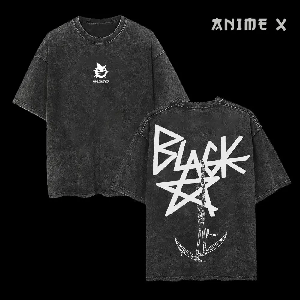 Blackstar X Chain Scythe - Soul Eater Washed T- Shirt Unisex Mineral Anime Manga Washed Heavy Cotton T-shirt, Gift For Anime Fan, Anime Lover