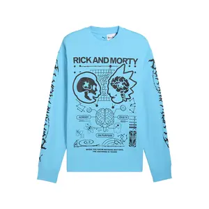 PUMA Mens Hoops X Rick And Morty Crew Neck Long Sleeve Casual Tops Casual - Blue