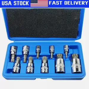 10pc XZN 12 Point MM Triple Square Spline Bit Socket Set Tamper Proof