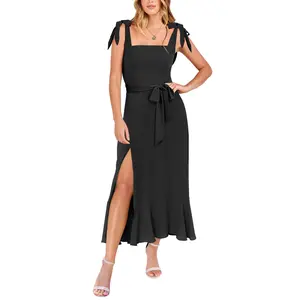 ANRABESS Women's Square Neck Ruffle Split Midi Formal Summer Dress Elegant Wedding Guest Cocktail Party Bridesmaid Dresses