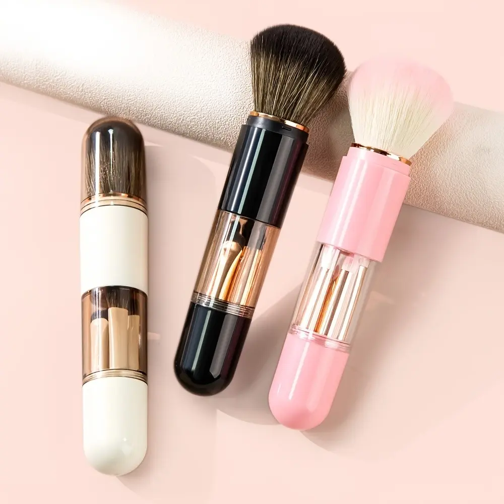 6-In-1 Integrated Makeup Brush Set, Extendable Dustproof Design, Multi-Functional Foundation Brush, Travel Mini Beauty Tool Kit for Students, Multifunctional Makeup Brushes