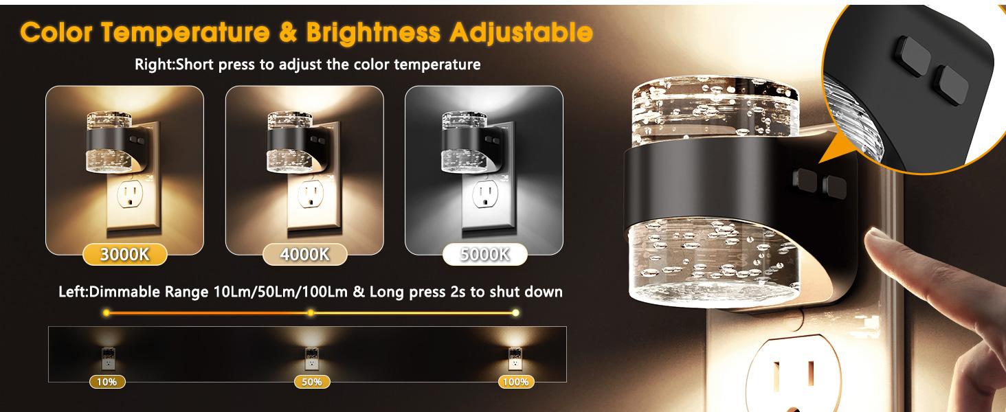 ISUNMEA 2 Pack LED Night Light, Bubble Night Lights Plug into Wall, 3000K/4000k/5000K Adjustable Color Temperature Night Light,Dimmable Nightlights with Dusk to Dawn Sensor for Rooms Bathroom Hallway