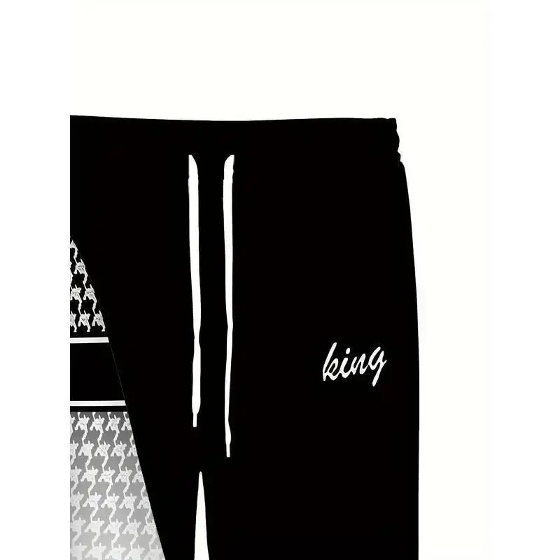 Plus Size 2pcs Men's 'king' Letter Print Plaid Hooded Long Sleeve Sweatshirt and Pants Set Casual Set Suitable for Spring and Autumn Wear Plus Size 2pcs Men's 'king' Letter Print Plaid Hooded Long Sleeve Sweatshirt and Pants Set Casual Set Suitable for Spring and Autumn Wear