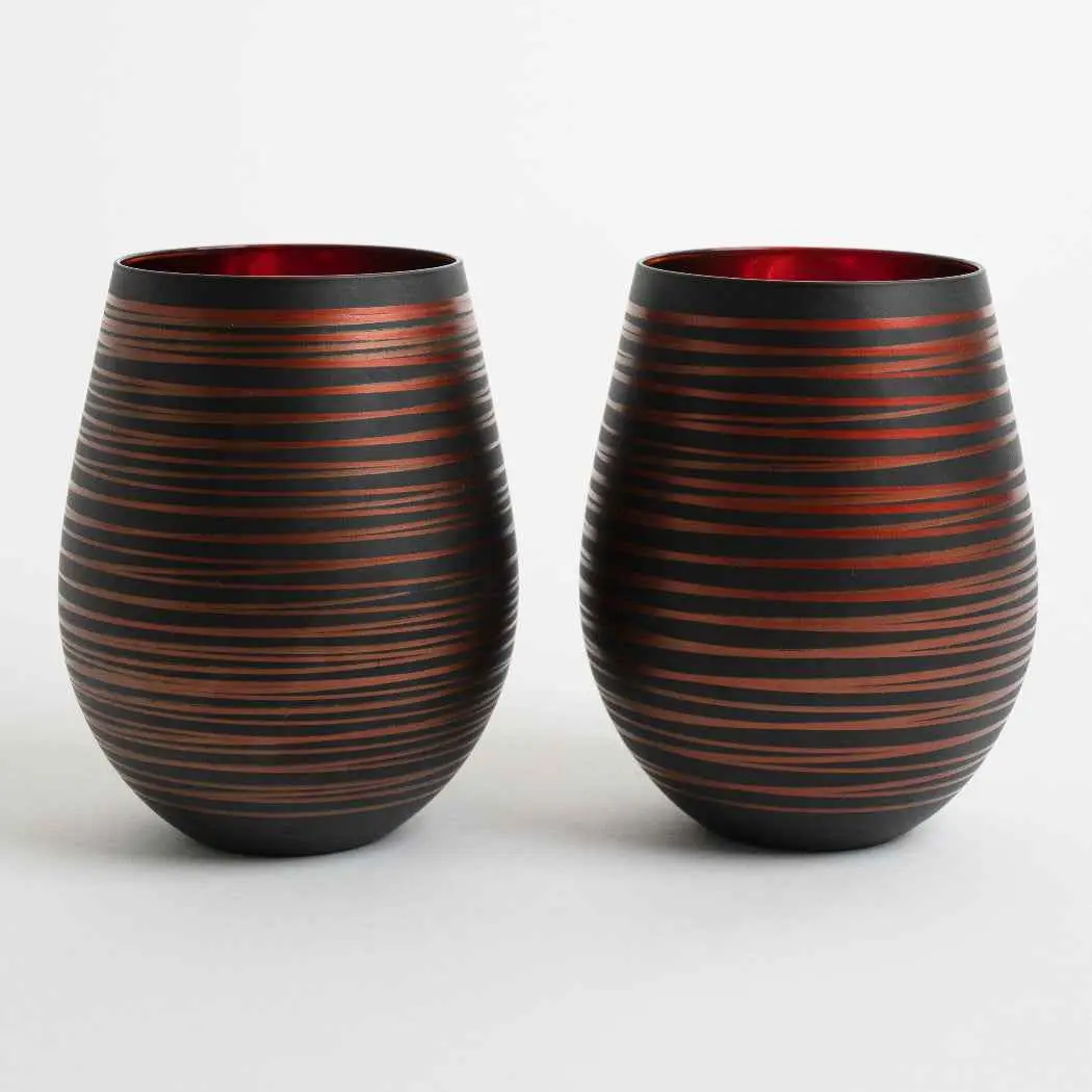 Black Swirl Stemless Wine Glasses