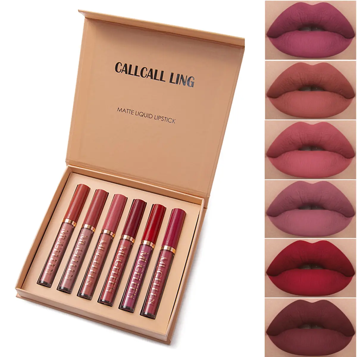 6 Piece Matte Liquid Lipstick Set, Nude Lip Stain lip combo kit - Long-Lasting, Waterproof, and High-Pigmented Moisturizing Formula for Women, Makeup, Multi-Pack, Cosmetic, Hydrate, Lip Care, Everyday Glam