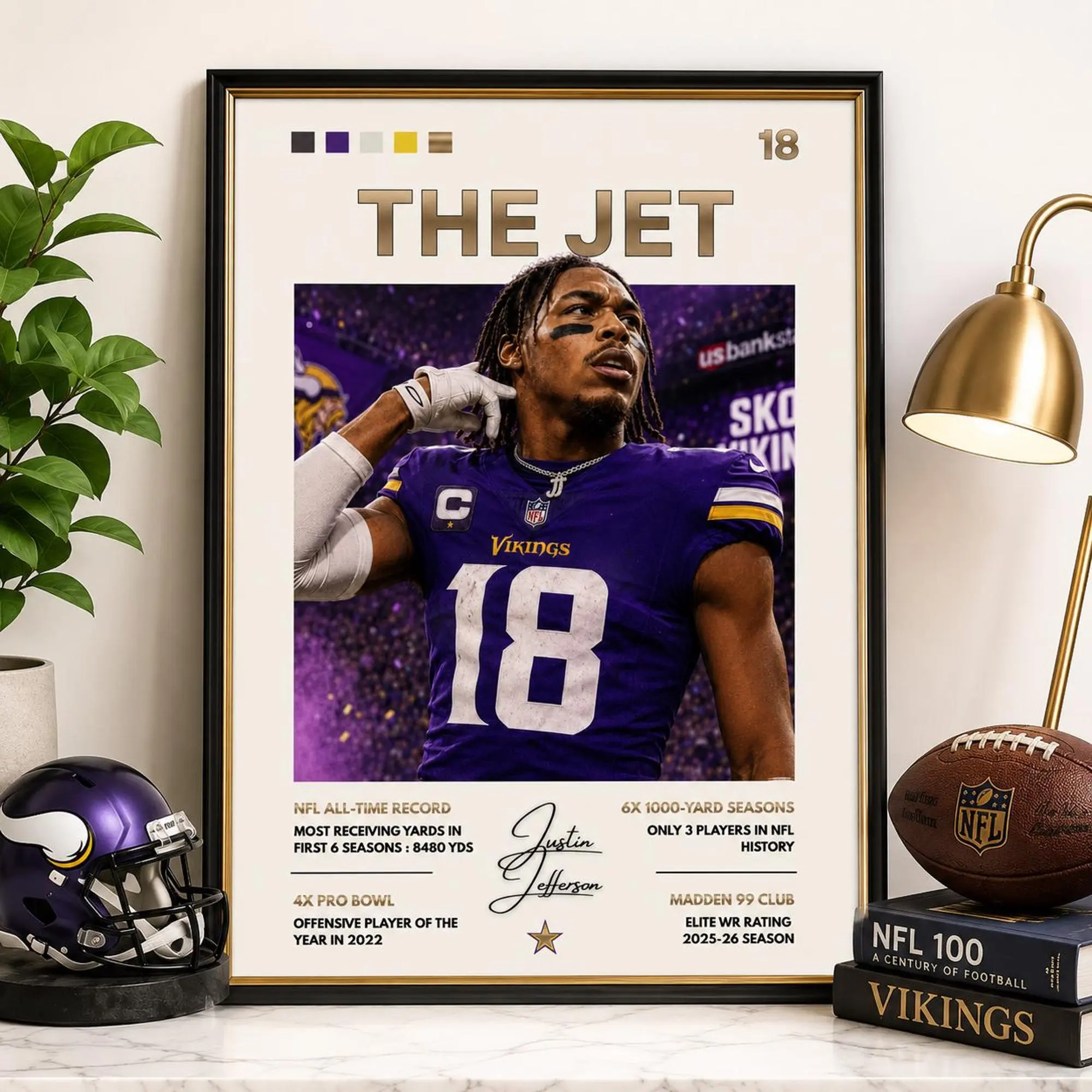 Justin Jefferson Vikings Poster, Wall Art ( Unframed - Print Only )