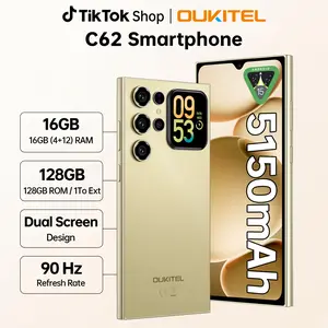 Dual Screen 2026 OUKITEL C62 Unlock Smartphone Android 15, 1.81" Smart Rear Display,  16(4+12) GB RAM + 128 GB ROM , Octa-Core Mobile Phone, 6.88" HD+ 90Hz Screen, 5150 mAh Battery, 13 MP + 5 MP Camera, Dual SIM 4G/OTG/Face ID/T-Mobile