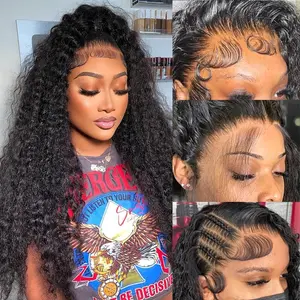 【28inch=$62】Single size 28 Inch 13x4 Deep Wave Lace Front Wigs Human Hair 13x4 HD Lace Front Wigs Human Hair Pre Plucked Glueless Frontal Wigs Human Hair Deep Curly Wig for Women 180 Density