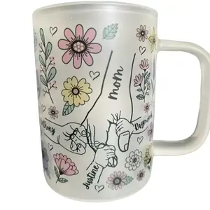 Mom/Kid Frosted Mug with Floral Design and "Mom" & "Kids" Text, Ideal for Coffee, Tea or your favorite drink
