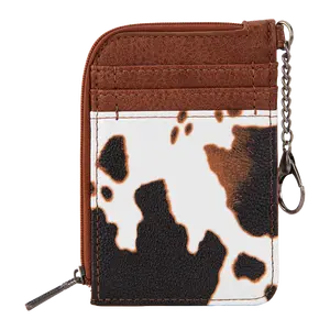Wrangler Ladies Cow Print Mini Brown Zip Card Case WG102-W005BR