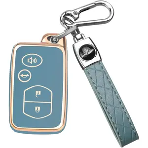 for Toyota Key Fob Cover with Keychain, Car Key Case Protection for Toyota Fit for Camry Avalon Corolla Highlander Prius RAV4 Venza, Key Fob Protector Accessories (Gold-Blue)