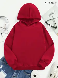 Boys Plain Hooded Sweatshirt, Casual Cozy Sweatshirt, Casual Fitted Cartoon Pattern, Daily Wear, Spring & Fall Essential, Basic Sportswear, Casual Fashion Sweatshirt