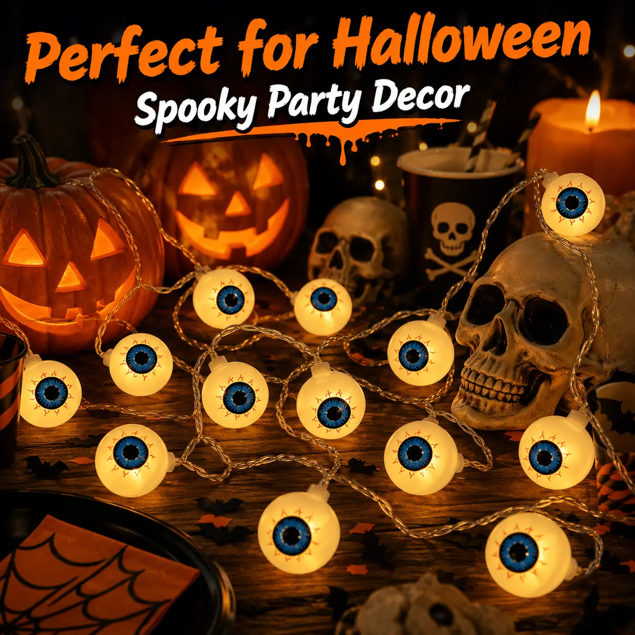 20 LED 118-Inch Eyeball String Lights, USB Powered Spooky Hanging Lights for Halloween Party, Bedroom, Window & Indoor Decor