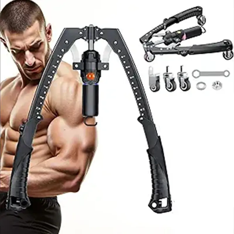 Compact Hydraulic 2-in-1 Chest & Arm Strength Trainer - Twister, Ab Roller, Adjustable Hand Strengthener, Anti-Slip Foam-Grip Handles, 15-Level Resistance (22-440 lbs), Detachable, Backpack Carry for Home, Upperbody Workout