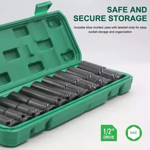 10-Piece Electric Wrench Socket Set, Power Tool Kit with Impact Wrench Adapter, Handheld Hex Socket Set 10-24mm, Carbon Steel, Portable Storage Box Included