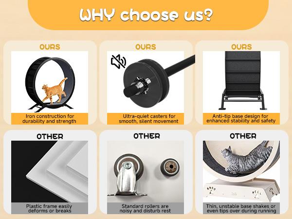 COMHOMA Cat Wheels, 40" Diameter, Large Cat Exercise Wheel for Indoor Cats Cat Treadmill Metal with Detachable Carpet & Teaser/Stickers Ultra-Quiet Scroll Wheel with Latch Safe and Stable