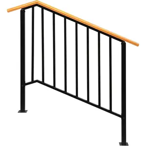 Outvihome Outdoor Stair Railing, Fits 1-4 Steps Transitional Wrought Iron Handrail, Handrails for Outdoor Steps with Installation Kit for Concrete or Wooden Stairs