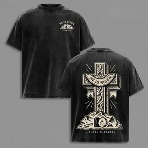 He Is Risen Luke 24:6 Vintage Washed Oversized Christian T-Shirt, Heavy Cotton Faith Cross Graphic Tee, Easter Jesus Resurrection Shirt, Biblical Scripture Streetwear, Unisex Religious Gift for Believers