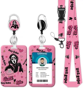 Scream Ghost Face Lanyards for Id Badges, Halloween Skull Scream Pink Lanyard, Retractable Badge Holders Lanyards, Nurse Teacher Office Student