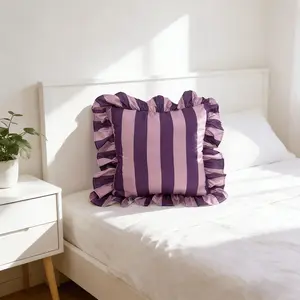 Ultra-Fine Microfiber Brushed Stripe Pillowcase with Double Layer Ruffle Trim, Colorful Throw Pillow Case for Living Room Decor