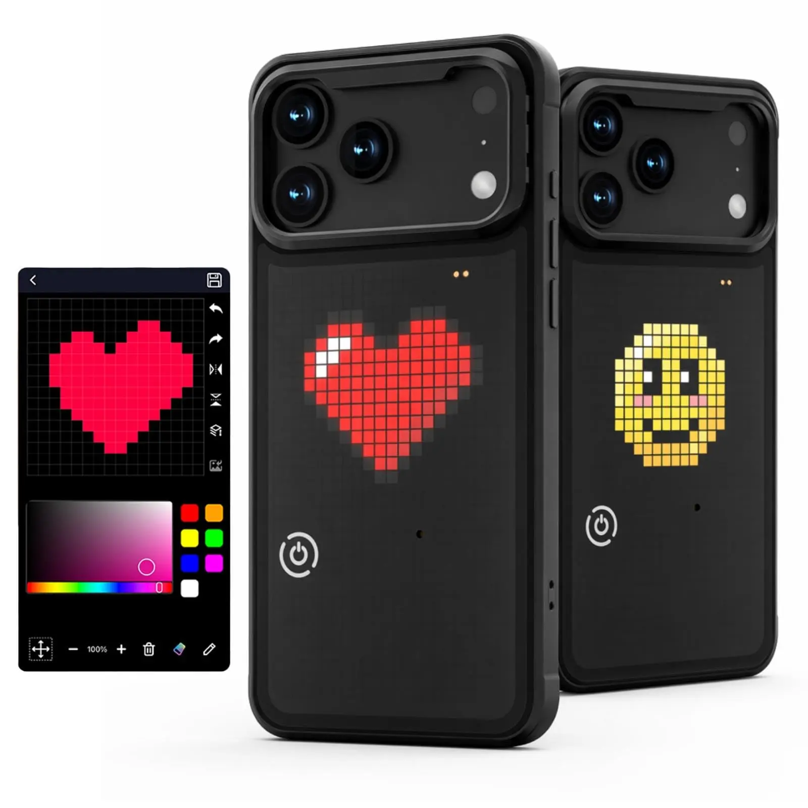 Suitable for iPhone cases,Customizable black LED phone case.Supports custom images and text; hand-drawn sketches and text can be uploaded via a mobile app.Compatible with iPhone 17/17 Pro/17 Pro Max/16/16 Pro/16 Pro Max/15/15 Pro/15 Pro Max.