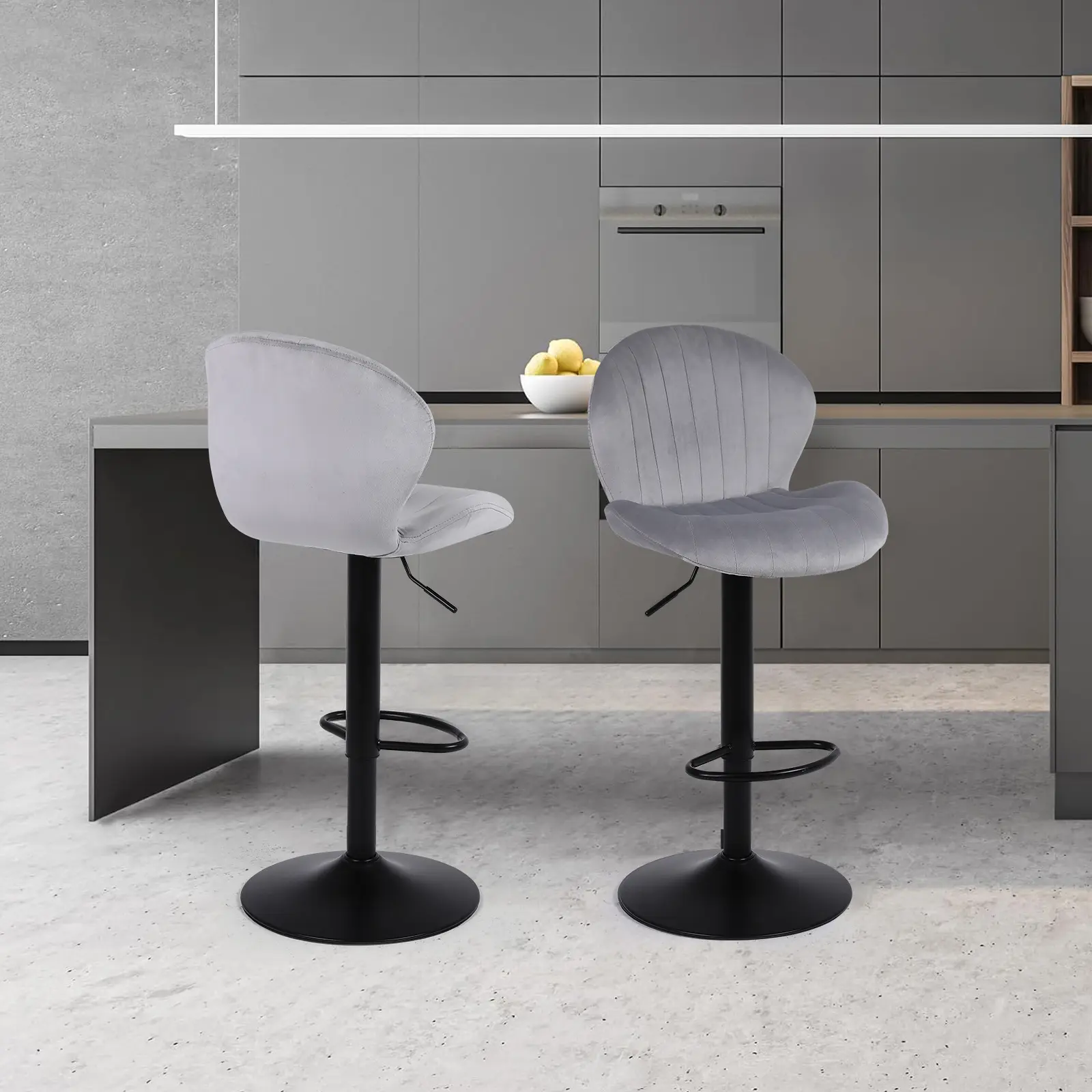 ERMNOIS Modern Bar Stools, Velvet Height Adjustable Swivel Barstools, Armless Kitchen Island Counter Chairs with Back & Footrest