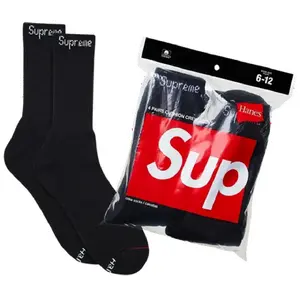 Men's Supreme x Hanes Crew Socks 4 Pack Black