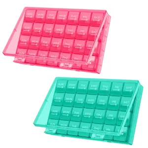 Barhon 2 Pack Monthly Large-Capacity Pill Organizer Premium AM PM Medicine Dispenser with 28 Compartments Vitamin & Supplement Storage Box Luxury Weekly Pill Case for Travel Health & Wellness Management