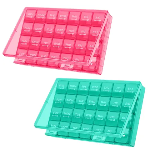 1-2 Pack Monthly Large-Capacity Pill Organizer Premium AM PM Medicine Dispenser with 28 Compartments Vitamin & Supplement Storage Box Luxury Weekly Pill Case for Travel Health & Wellness Management