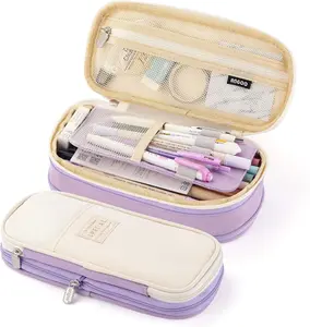 EASTHILL Big Capacity Pencil Pen Case Office College School Large Storage High Capacity Bag Pouch Holder Box Organizer Blue, Purple