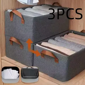 3pcs Foldable Clothes Storage Box, Portable Fabric Organizer, Home Closet Divider, Clothing Pants Sorting Tray, Multi-Layer Storage Basket