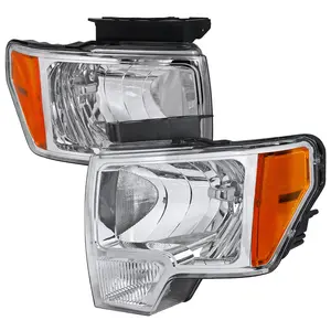 2009-2014 Ford F-150 Factory Style Crystal Headlights w/ Amber Reflector (Chrome Housing/Clear Lens)