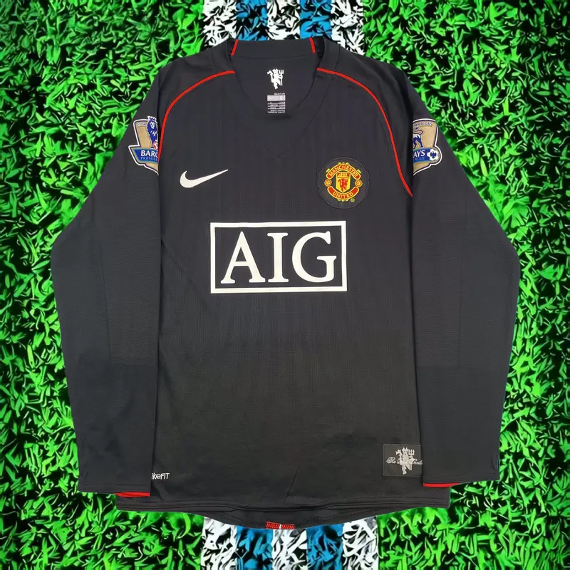 07 08 Away Retro Black No.7 Ronaldo LongSleeved Soccer jersey