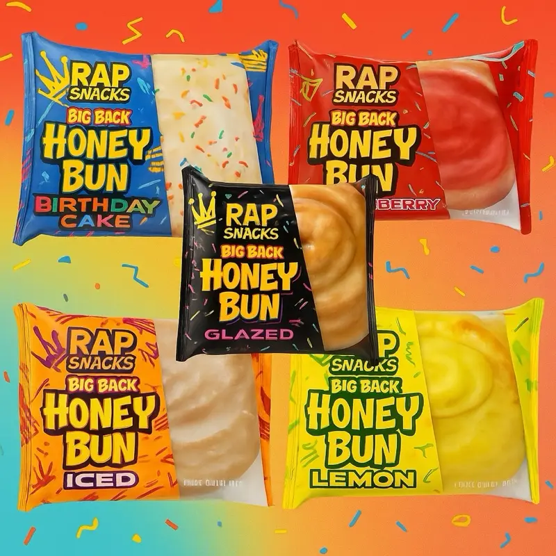 Big Back Honey Buns Rap Snacks Birthday Cake Strawberry Glazed Honey Bun 5 Pack Variety