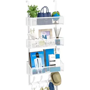 Over The Door Organizer, Coat Rack Over The Door Hanger Rack, Back of Door Organizer for,Bedroom,,Office (White, 4-Tier)