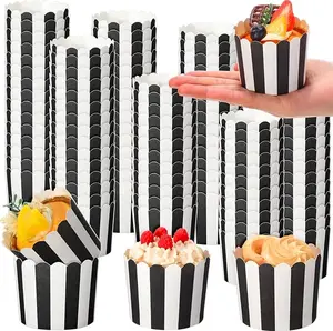 50PCS Easy Reversible Black and White Stripe Cupcake Wrappers | Scalloped Black White Cupcake Wrappers White Cupcake Wrappers 50 Count - Adjustable Black and White Cupcake Wrappers