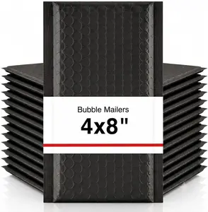 Buble Mailers 4"x8" 50 Pac black Padded Envelopes Mailers Waterproof Usable Size 4"x7" Self-Seal Padded Mailing Envelopes Bubble Opaque Padded Mailer for Small Businesses，