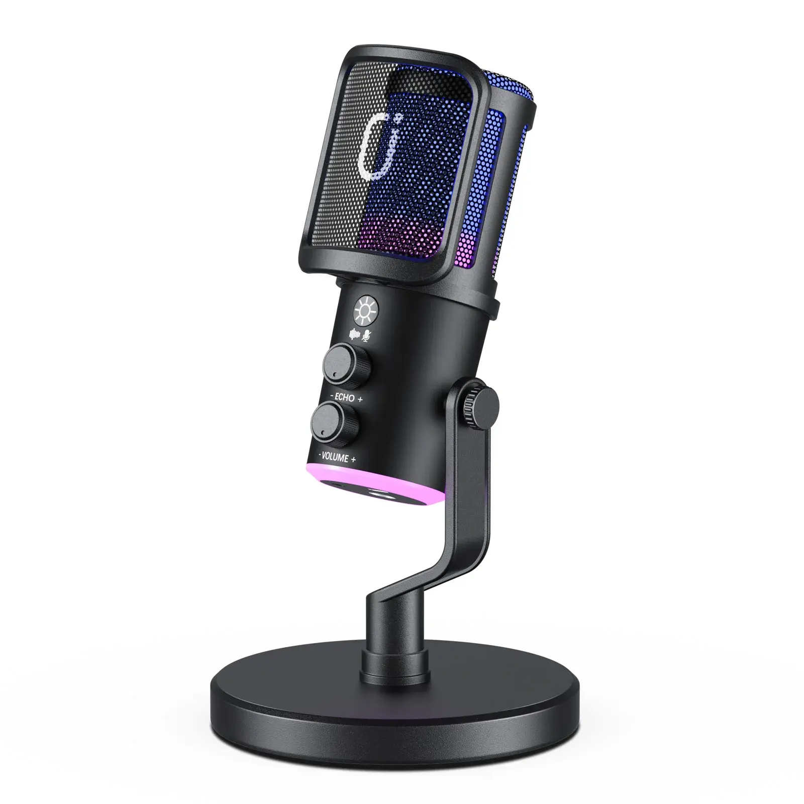USB/XLR Dynamic Microphone for Podcast Recording, PC Computer Gaming Streaming Mic with RGB Light, Mute Button, Headphones Jack FanFun