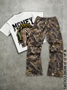 Men's Short Sleeve Round Neck Tee & Sweatpants Set, Menswear, Matching, Letter Print Design, Casual Street Style Streetwear, Fall Winter Fashion, Fitted Comfortable
