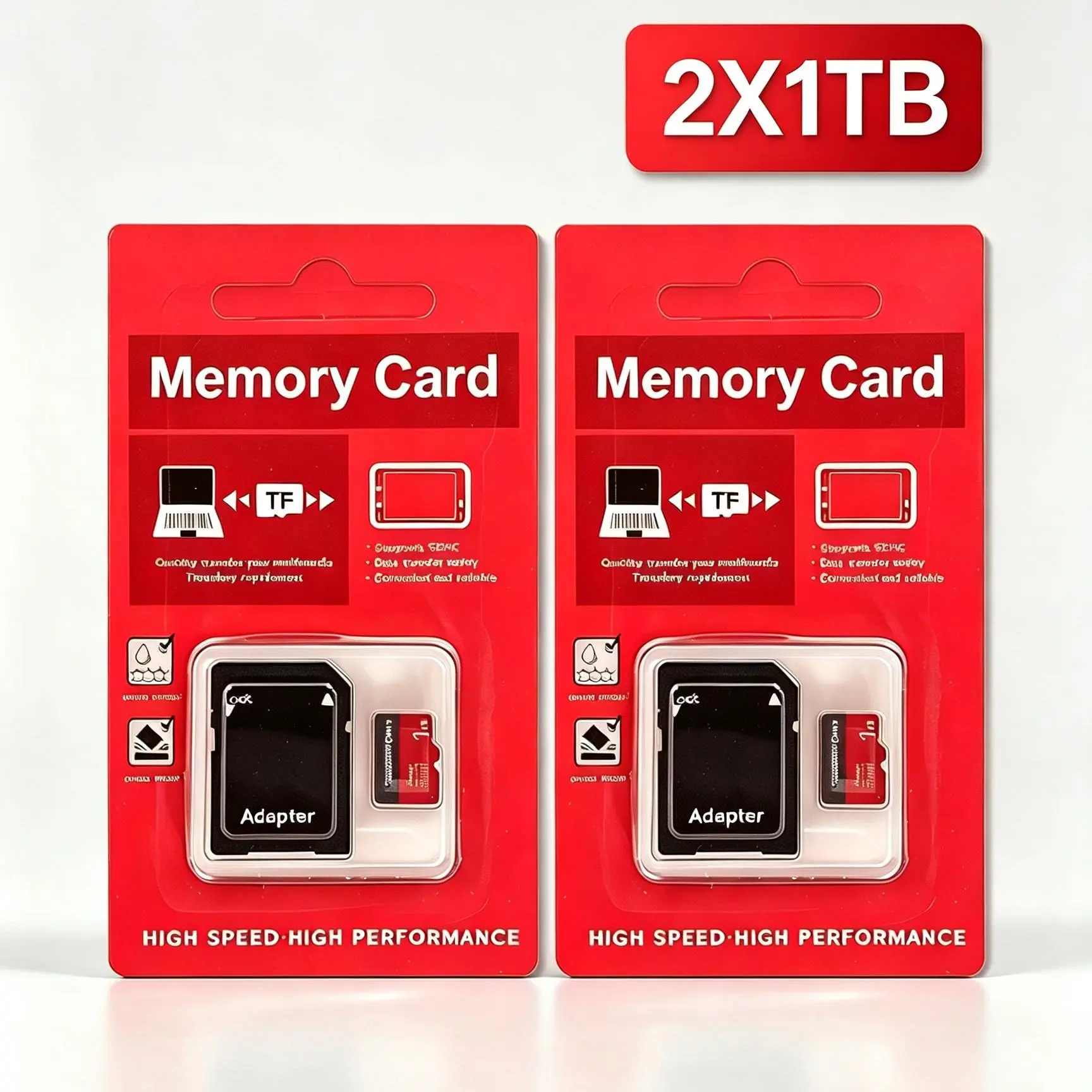 1TB Durable SD Memory Card for Car Audio, Micro TF SD Cards for Mobile Phones, 2 Pack Set SD Card for Surveillance Cameras, Micro SD Card with Adapter for PC & Reliable Storage Memory Card Bundle High Endurance Micro Sd Card